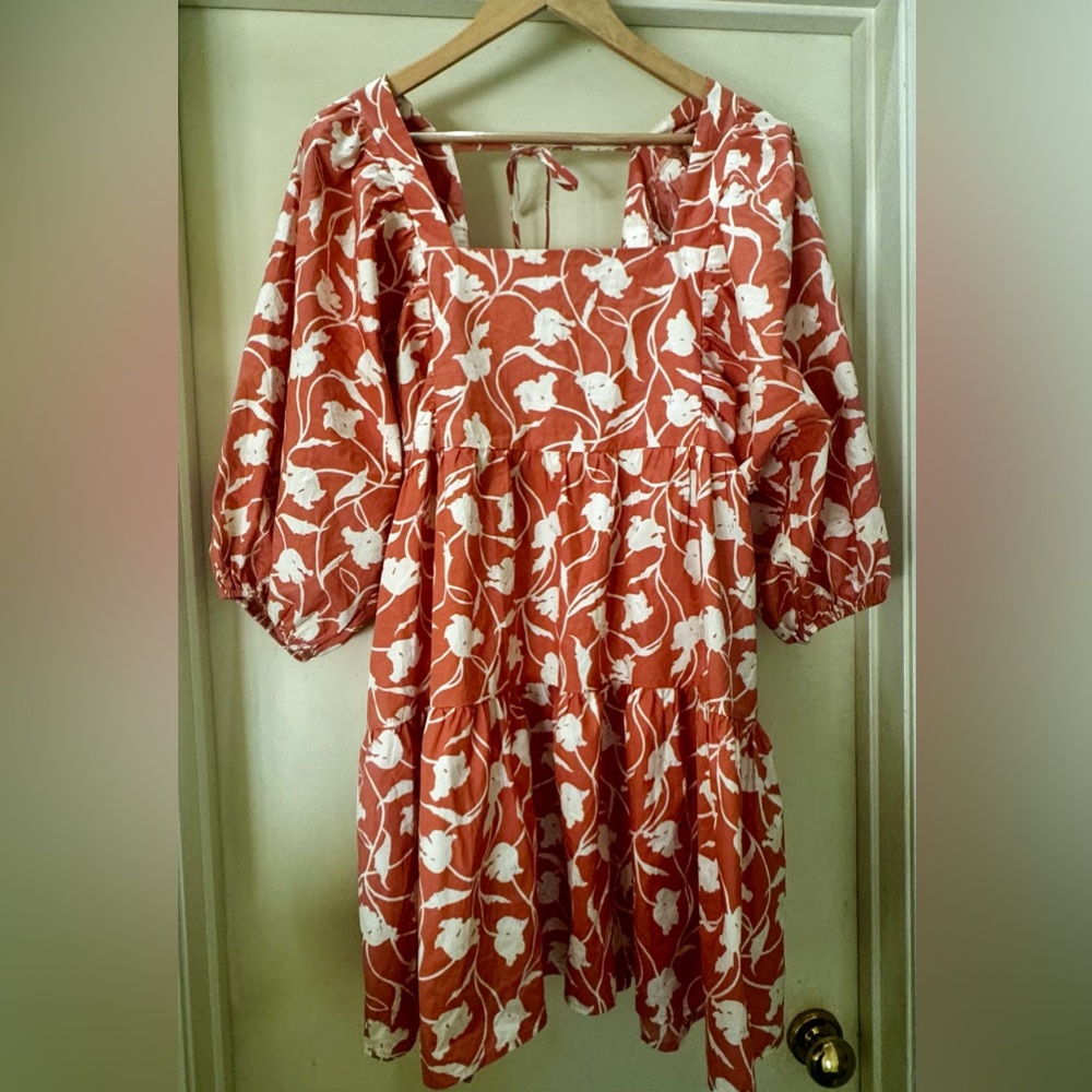 A New Day Orange/Coral and White Floral Mini Dress Size Large